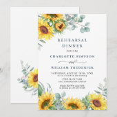 Waterverf Zonnebloemen Eucalyptusrepetitie Dinner Kaart (Voorkant / Achterkant)