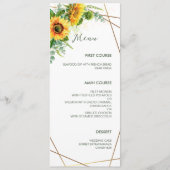 Waterverf Zonnebloemen Faux Gold Foil Lijst Wedden Menu (Voorkant)