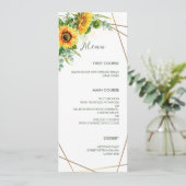Waterverf Zonnebloemen Faux Gold Foil Lijst Wedden Menu (Staand voorkant)