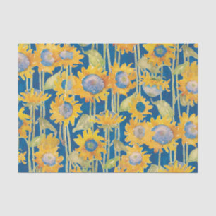 Waterverf zonnebloemen Floral op blauwe ontkoppeli Tissuepapier