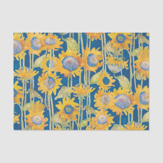 Waterverf zonnebloemen Floral op blauwe ontkoppeli Tissuepapier (Voorkant)