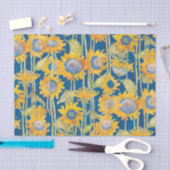 Waterverf zonnebloemen Floral op blauwe ontkoppeli Tissuepapier (Craft)