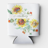 Waterverf zonnebloemen gepersonaliseerd blikjeskoeler (Voorkant)