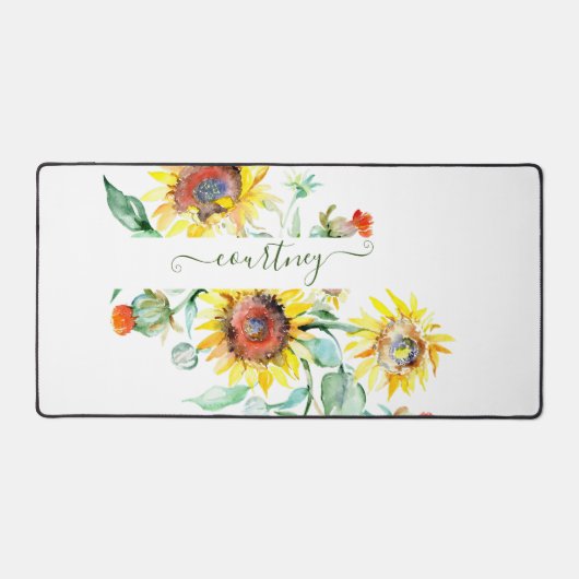 Waterverf zonnebloemen gepersonaliseerd bureaumat (Voorkant)
