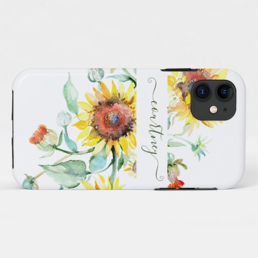 Waterverf zonnebloemen gepersonaliseerd Case-Mate iPhone case (Achterkant (horizontaal))