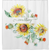 Waterverf zonnebloemen gepersonaliseerd douchegordijn (Voorkant)