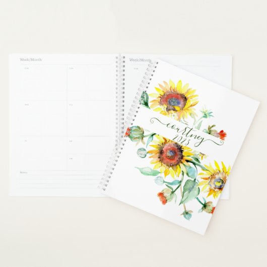 Waterverf zonnebloemen gepersonaliseerd, jaar op m planner (Display)