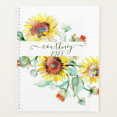 Waterverf zonnebloemen gepersonaliseerd, jaar op m planner (Voorkant)