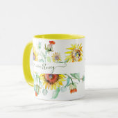 Waterverf zonnebloemen gepersonaliseerd mok (Voorkant links)