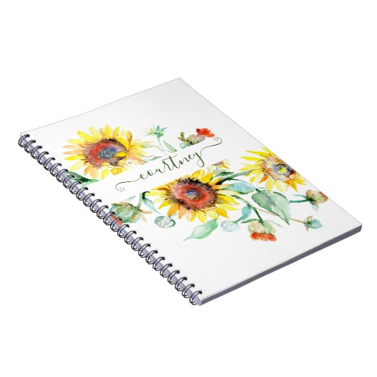 Waterverf zonnebloemen gepersonaliseerd notitieboek (Rechterzijde)