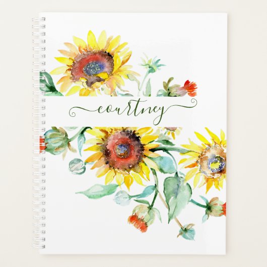 Waterverf zonnebloemen gepersonaliseerd planner (Voorkant)