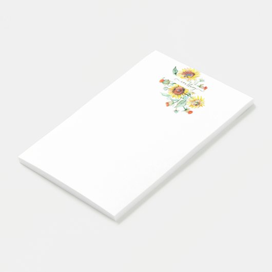 Waterverf zonnebloemen gepersonaliseerd post-it® notes (Schuin)