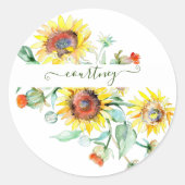 Waterverf zonnebloemen gepersonaliseerd ronde sticker (Voorkant)