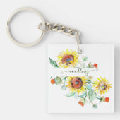 Waterverf zonnebloemen gepersonaliseerd sleutelhanger (voorkant)