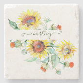 Waterverf zonnebloemen gepersonaliseerd stenen onderzetter (Voorkant)