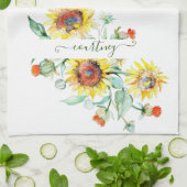 Waterverf zonnebloemen gepersonaliseerd theedoek (Gevouwen)