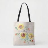 Waterverf zonnebloemen gepersonaliseerd tote bag (Voorkant)