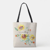 Waterverf zonnebloemen gepersonaliseerd tote bag (Achterkant)
