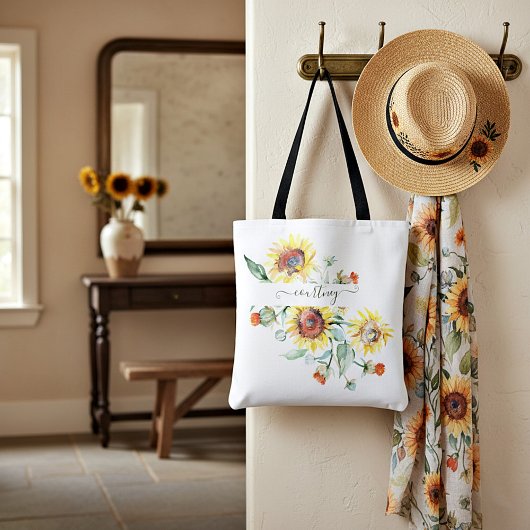 Waterverf zonnebloemen gepersonaliseerd tote bag