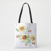 Waterverf zonnebloemen gepersonaliseerd tote bag (Voorkant)