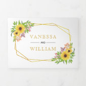 Waterverf zonnebloemen gouden geometrische bruilof drieluik uitnodiging (Cover)