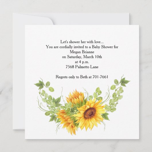 Waterverf Zonnebloemen Greenery Baby shower Uitnod Kaart (Achterkant)