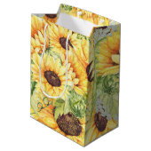 Waterverf Zonnebloemen Greenery Medium Gift Bags Medium Cadeauzakje (Achterkant Gekanteld)