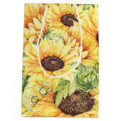 Waterverf Zonnebloemen Greenery Medium Gift Bags Medium Cadeauzakje (Achterkant)