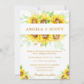 Waterverf Zonnebloemen Grens Lijst bruiloft Kaart (Voorkant)