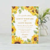 Waterverf Zonnebloemen Grens Lijst bruiloft Kaart (Staand voorkant)