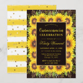 Waterverf Zonnebloemen Grens Lijst Quinceanera Kaart (Voorkant / Achterkant)