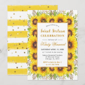 Waterverf Zonnebloemen Grens Lijst Sweet 16 Kaart (Voorkant / Achterkant)