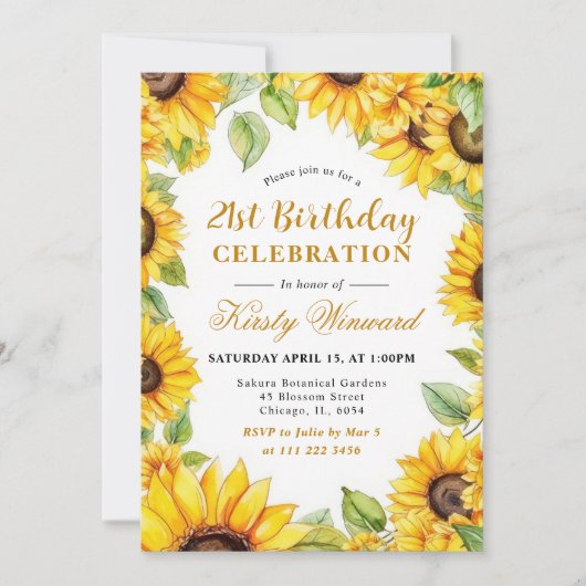 Waterverf Zonnebloemen Grens Lijst Verjaardag Kaart (Voorkant)