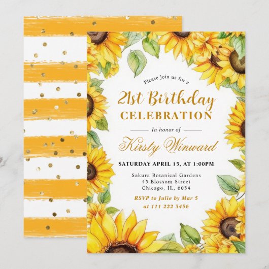 Waterverf Zonnebloemen Grens Lijst Verjaardag Kaart (Voorkant / Achterkant)