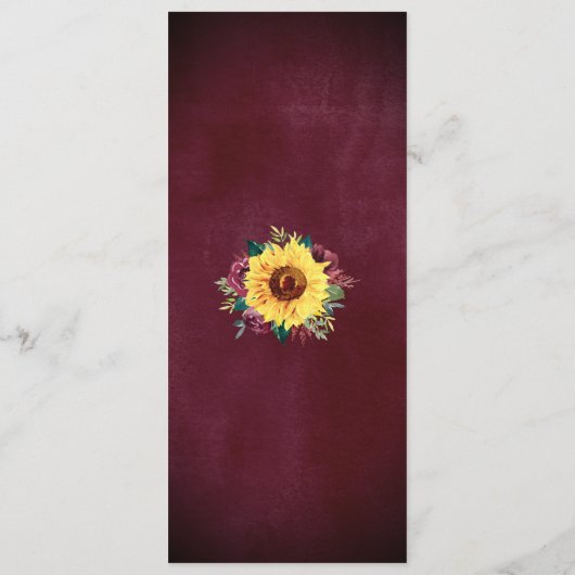 Waterverf Zonnebloemen - Grenshuwelijk Menu (Achterkant)