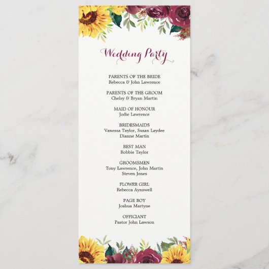 Waterverf Zonnebloemen - Grenshuwelijk Programmakaart (Achterkant)