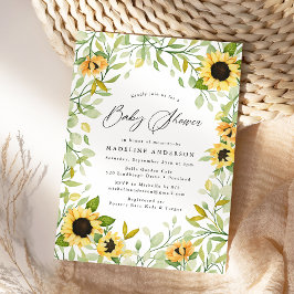Waterverf Zonnebloemen & Groene Baby Shower Kaart
