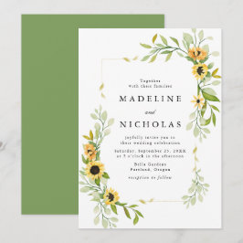 Waterverf Zonnebloemen & Groene Huwelijksdecoratie Kaart