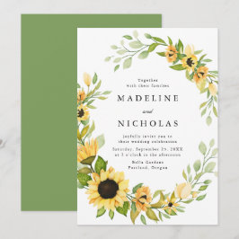 Waterverf Zonnebloemen & Groene Huwelijksdecoratie Kaart