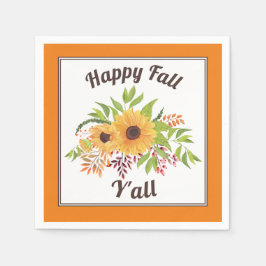 Waterverf zonnebloemen Happy herfst Y'all sinaasap Servet