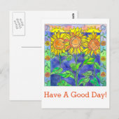 Waterverf zonnebloemen hebben een goede dag briefkaart (Voorkant / Achterkant)
