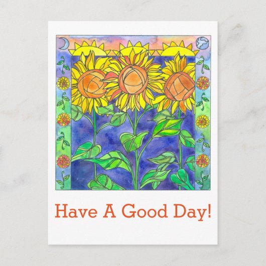 Waterverf zonnebloemen hebben een goede dag briefkaart (Voorkant)