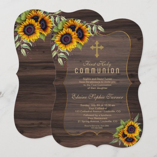 Waterverf Zonnebloemen Heilige Communie Kaart (Voorkant / Achterkant)