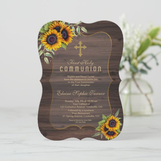 Waterverf Zonnebloemen Heilige Communie Kaart (Staand voorkant)