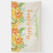 Waterverf Zonnebloemen Helder Sinaasappel Geel Gro Spandoek (Verticaal)