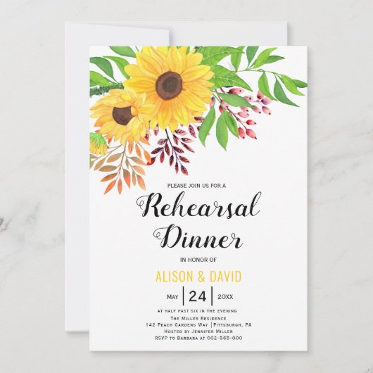 Waterverf zonnebloemen herfst bruiloft repetitie d kaart (Voorkant)