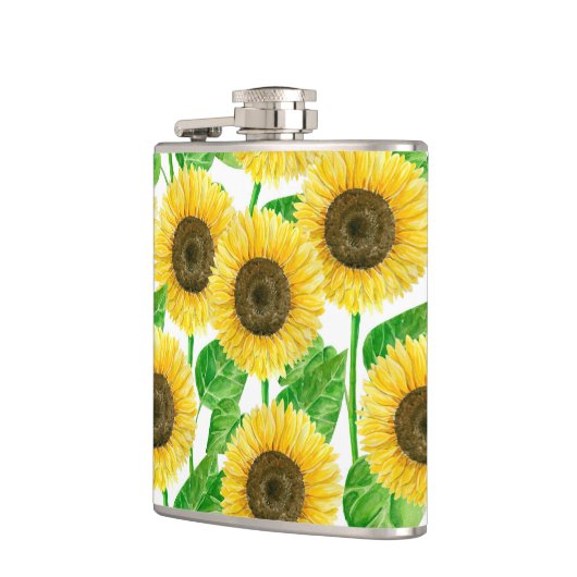 Waterverf zonnebloemen heupfles (Links)