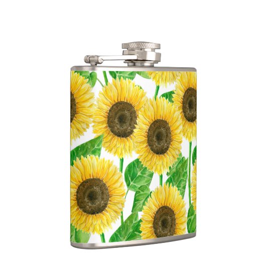 Waterverf zonnebloemen heupfles (Rechts)