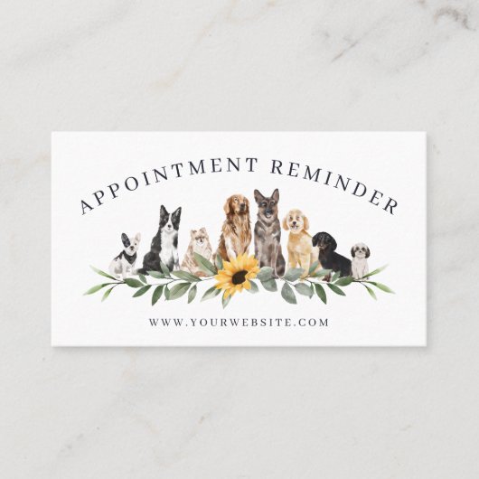 Waterverf Zonnebloemen Hondenras Dierlijke verzorg Afsprakenkaartje (Voorkant)