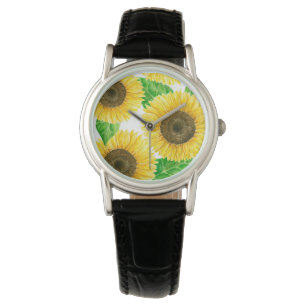 Waterverf zonnebloemen horloge